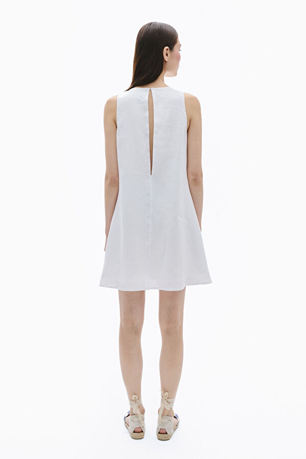White Short Linen Women's Dress 2