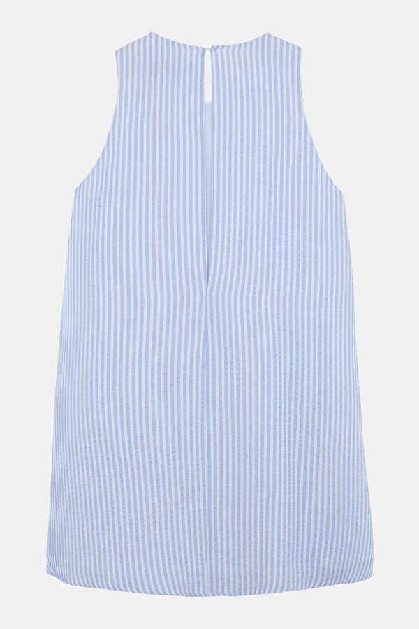 Blue Patterned Short Women's Dress 5
