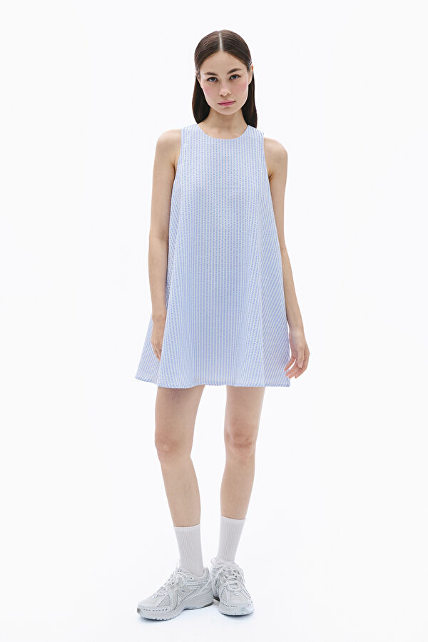 Blue Patterned Short Women's Dress