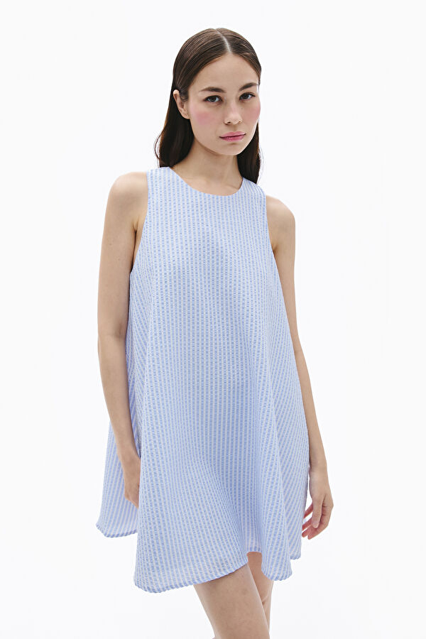 Blue Patterned Short Women's Dress 3