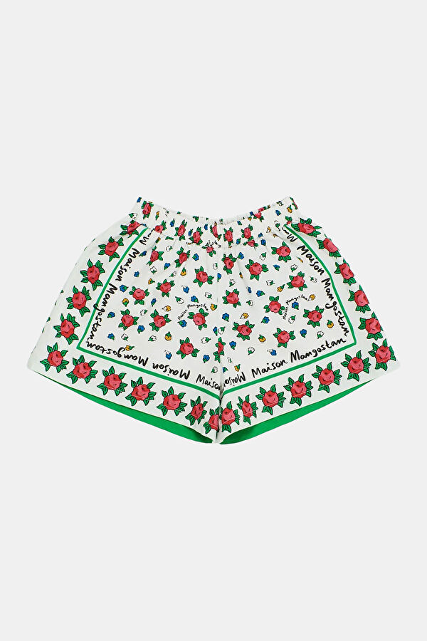White Patterned Kids Shorts