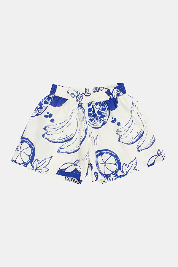 White Patterned Kids Shorts