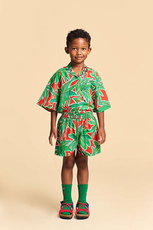 Relax Fit Green Patterned Kids Shirt 3