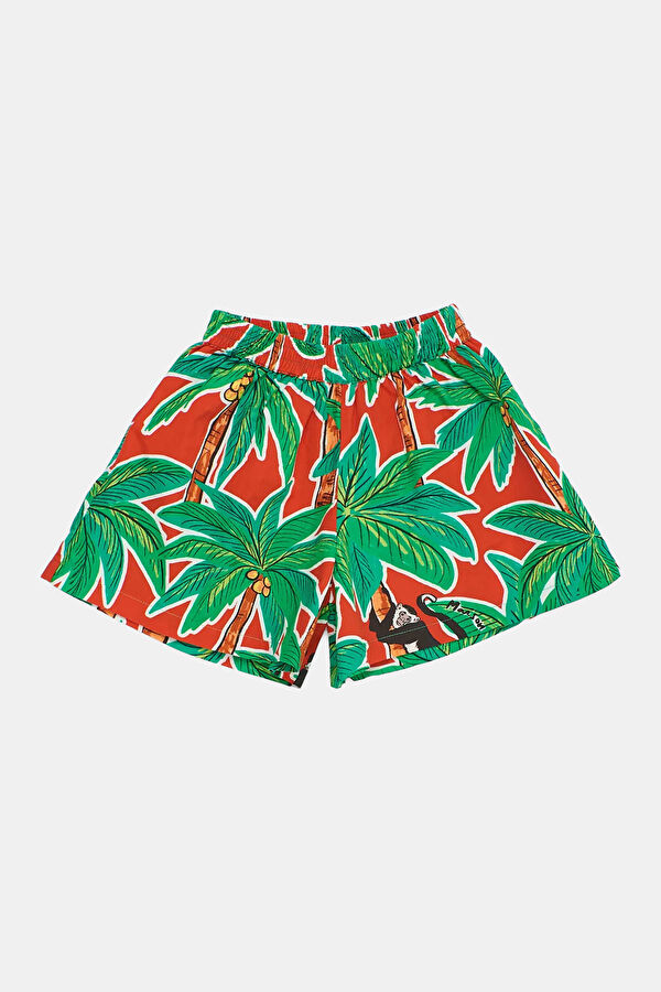 Green Patterned Kids Shorts