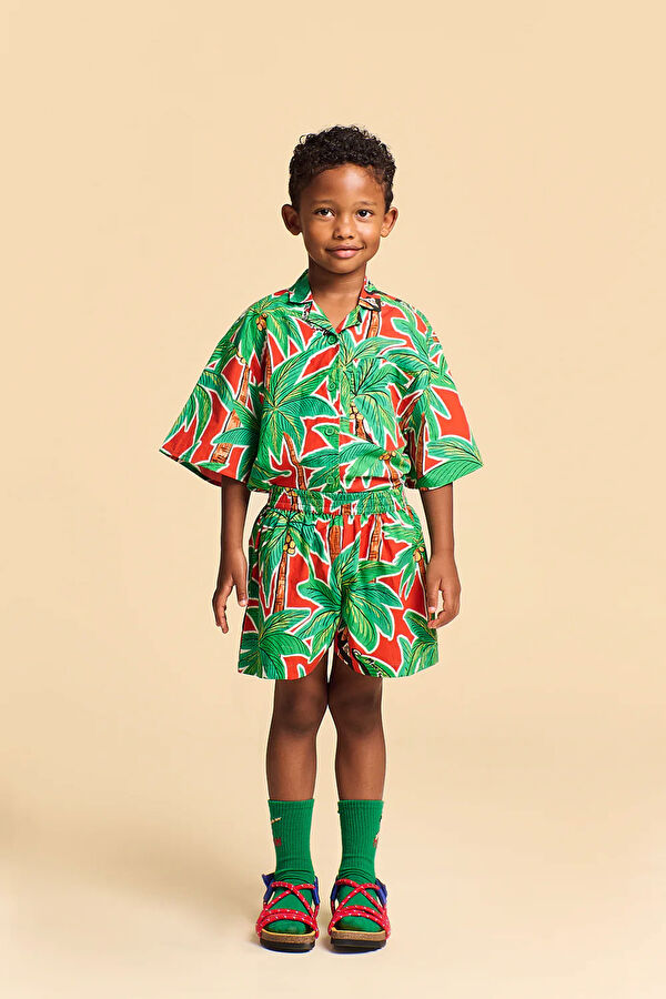 Green Patterned Kids Shorts 3