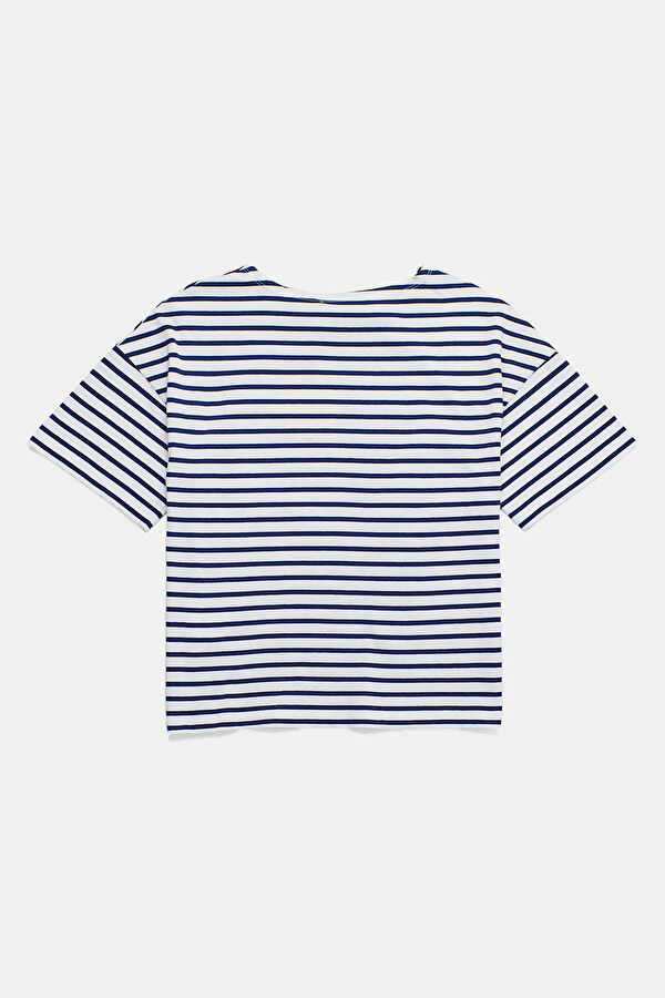 Navy Crew Neck Striped Patterned Kids T-Shirt 2