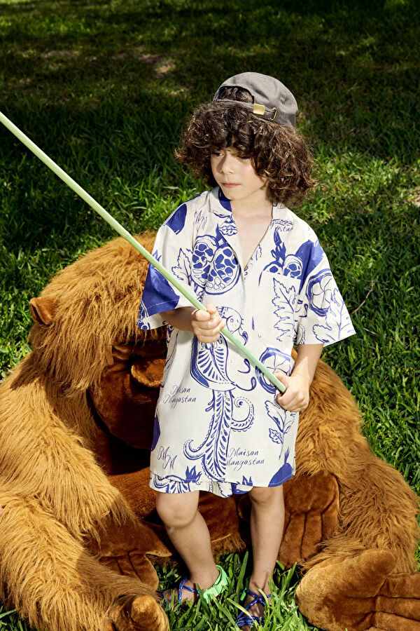 Relax Fit White Patterned Kids Shirt 3