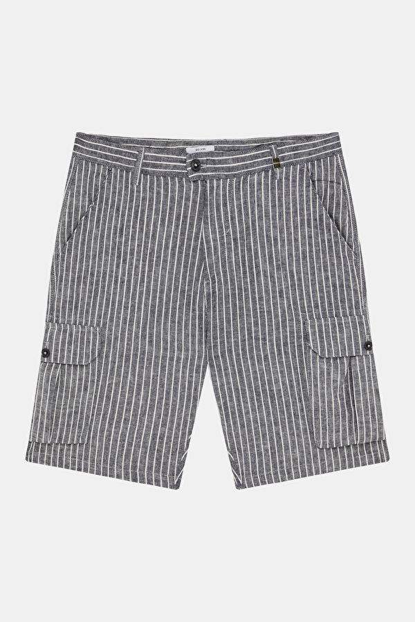Navy Striped Linen Cotton Men's Shorts