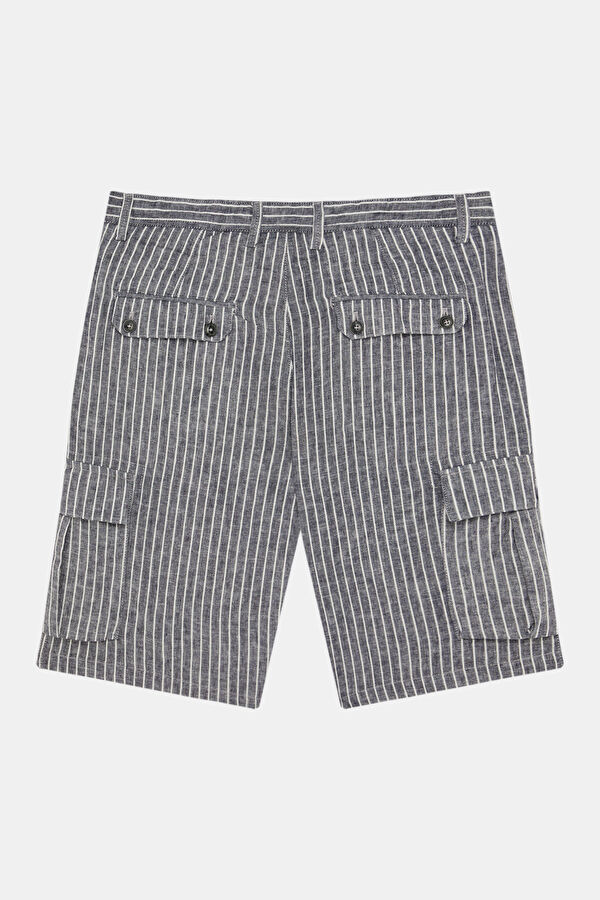 Navy Striped Linen Cotton Men's Shorts 2