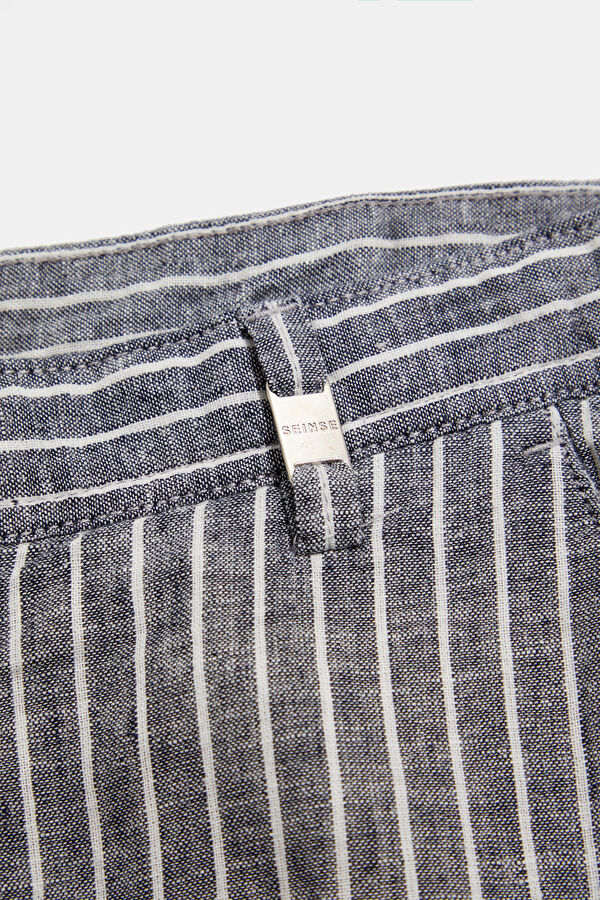 Navy Striped Linen Cotton Men's Shorts 4