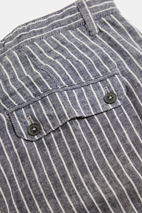 Navy Striped Linen Cotton Men's Shorts 5