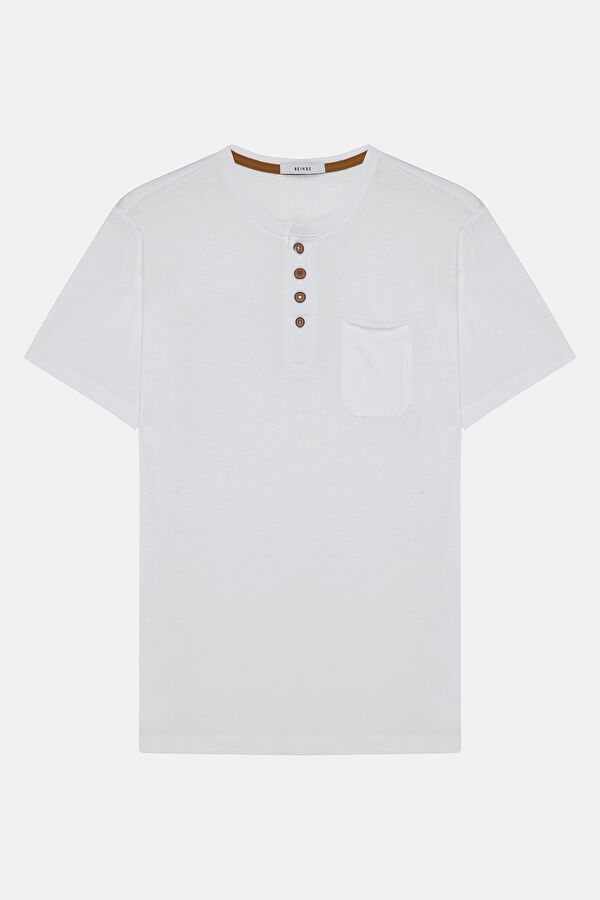 Relax Kalıp Beyaz Bisiklet Yaka T-Shirt
