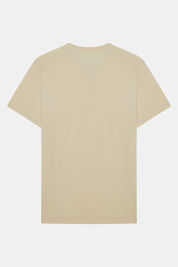 Relax Kalıp Krem Bisiklet Yaka Erkek T-Shirt 2