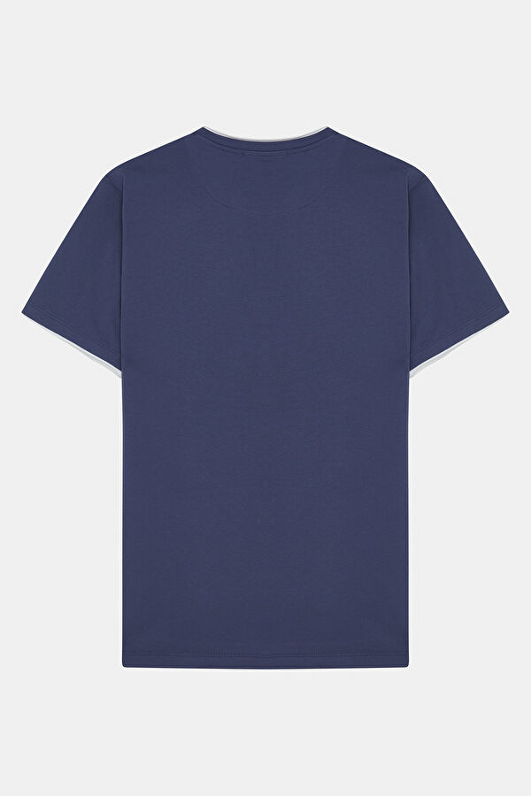 Relax Kalıp Mavi Bisiklet Yaka Erkek T-Shirt 2