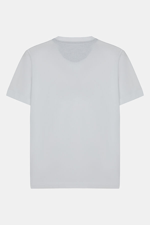 Relax Kalıp Beyaz Bisiklet Yaka Baskılı Erkek T-Shirt 2