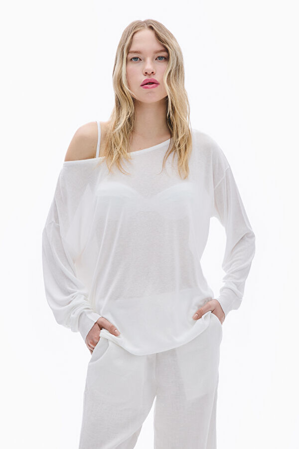 Ecru Viscose Knit Sweater