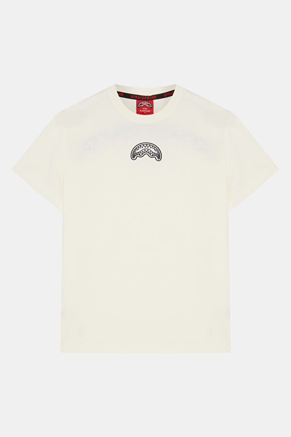 Relax Kalıp Krem Bisiklet Yaka Baskılı Erkek T-Shirt