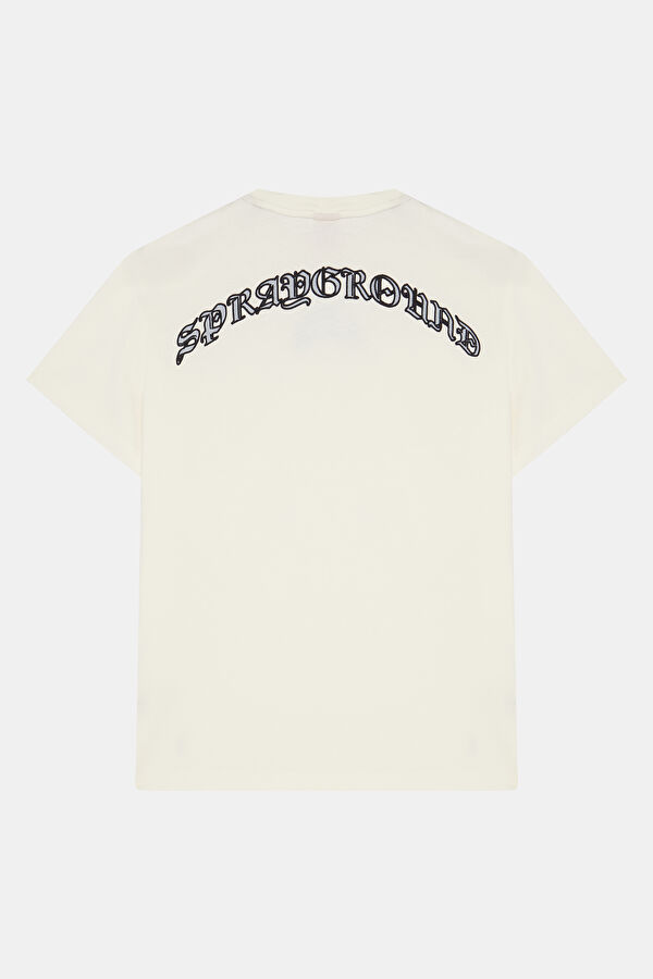 Relax Kalıp Krem Bisiklet Yaka Baskılı Erkek T-Shirt 2