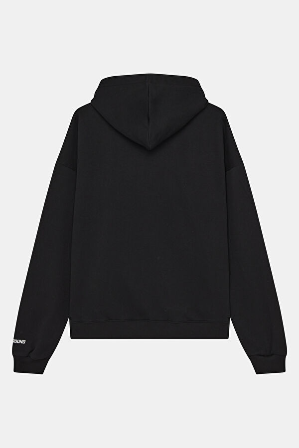 Siyah Relax Kalıp Kapuşonlu Erkek Sweatshirt 2