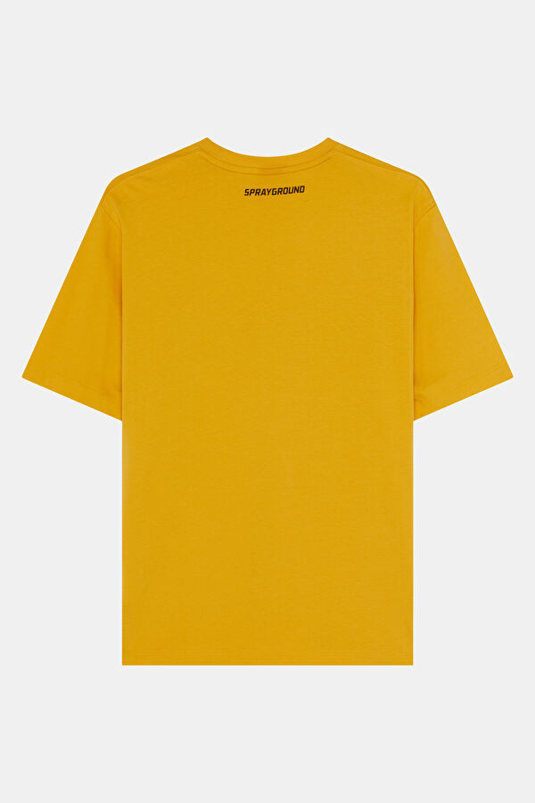 Relax Kalıp Sarı Bisiklet Yaka Baskılı Erkek T-Shirt 2