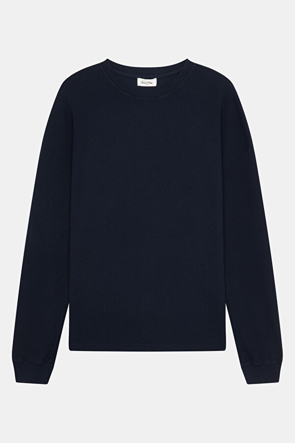 Lacivert Relax Kalıp Bisiklet Yaka Erkek Sweatshirt