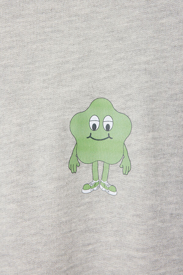 Oversize Light Gray Crew Neck Printed Men's T-Shirt 6