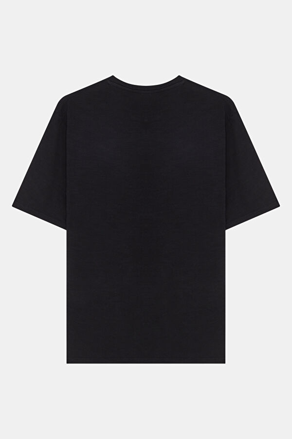 Relax Kalıp Siyah Bisiklet Yaka Erkek T-Shirt 2