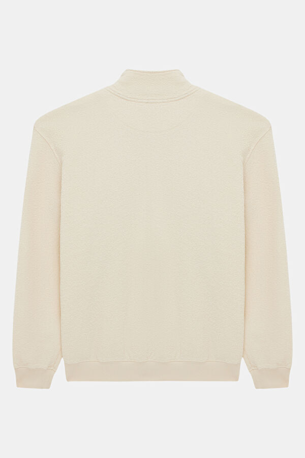 Ekru Relax Kalıp Dik Yaka Erkek Sweatshirt 2