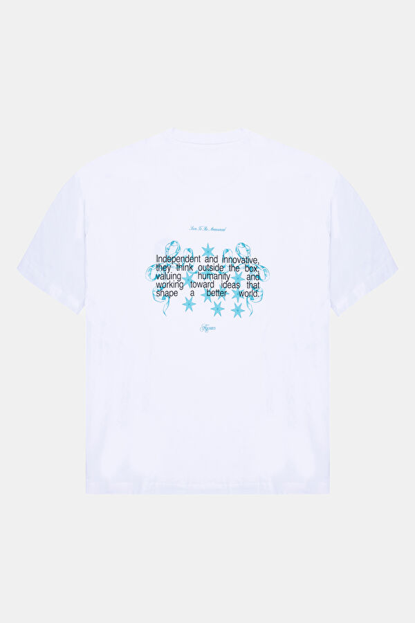 Aquarius 2.0 Oversize Beyaz Bisiklet Yaka Baskılı Erkek T-Shirt 2