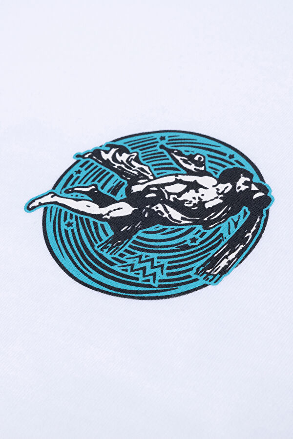 Aquarius 2.0 Oversize Beyaz Bisiklet Yaka Baskılı Erkek T-Shirt 4