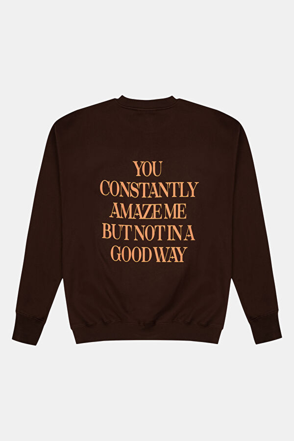 Koyu Kahve Oversize Bisiklet Yaka Erkek Sweatshirt