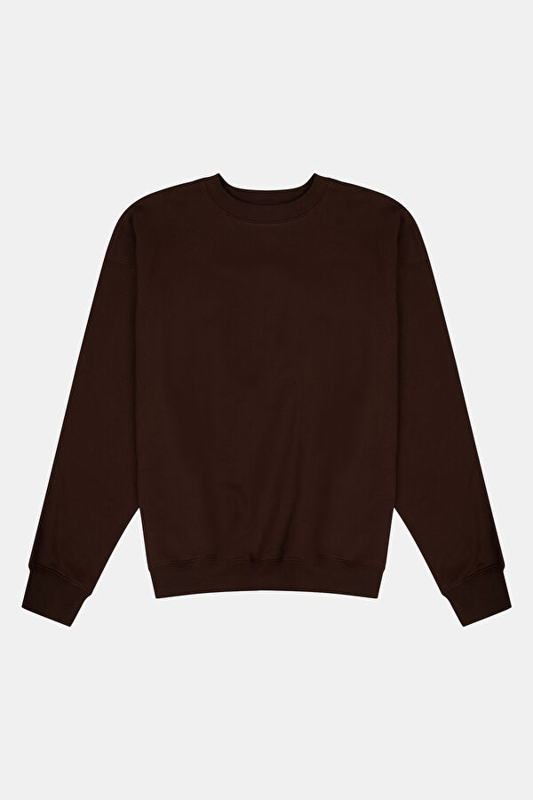 Koyu Kahve Oversize Bisiklet Yaka Erkek Sweatshirt 2