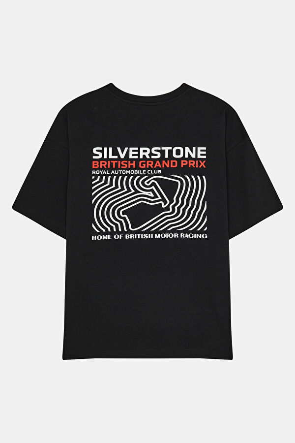 Oversize Siyah Bisiklet Yaka Baskılı Erkek T-Shirt 2