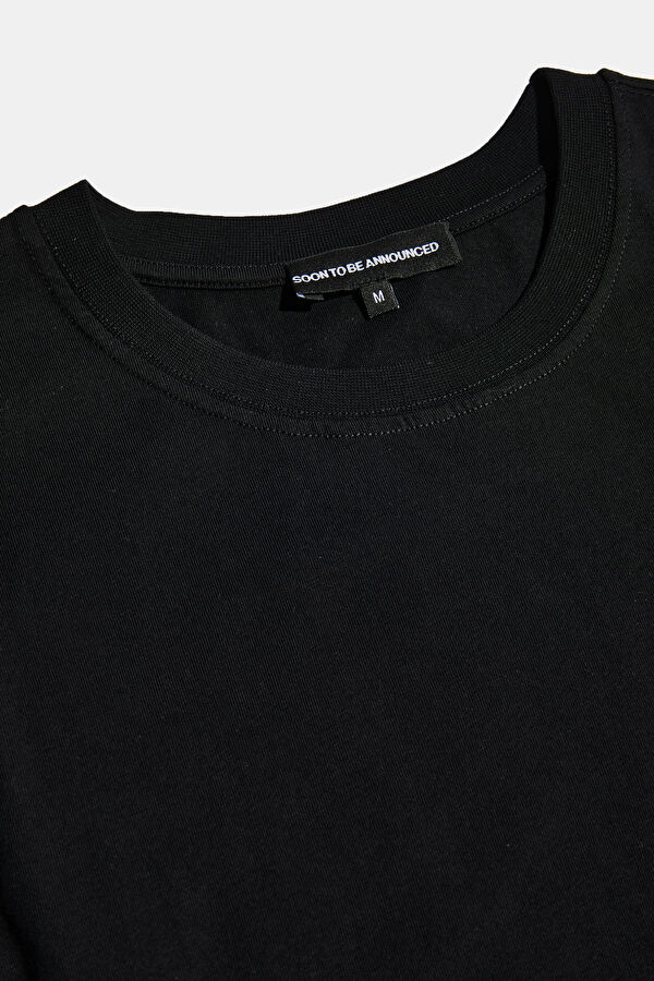 Oversize Siyah Bisiklet Yaka Baskılı Erkek T-Shirt 3