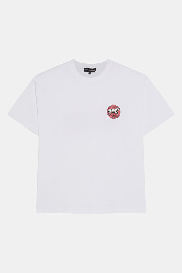 Aries 2.0 Oversize Beyaz Bisiklet Yaka Baskılı Erkek T-Shirt