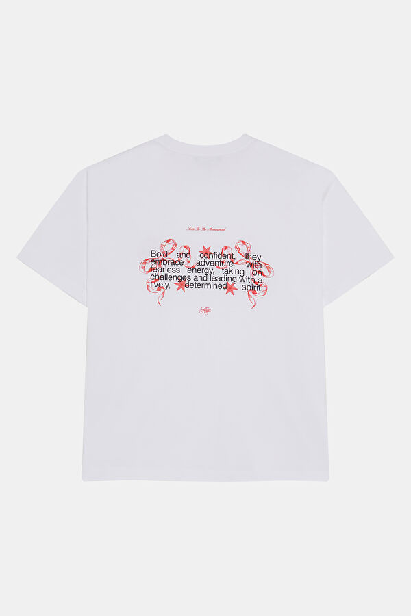 Aries 2.0 Oversize Beyaz Bisiklet Yaka Baskılı Erkek T-Shirt 2