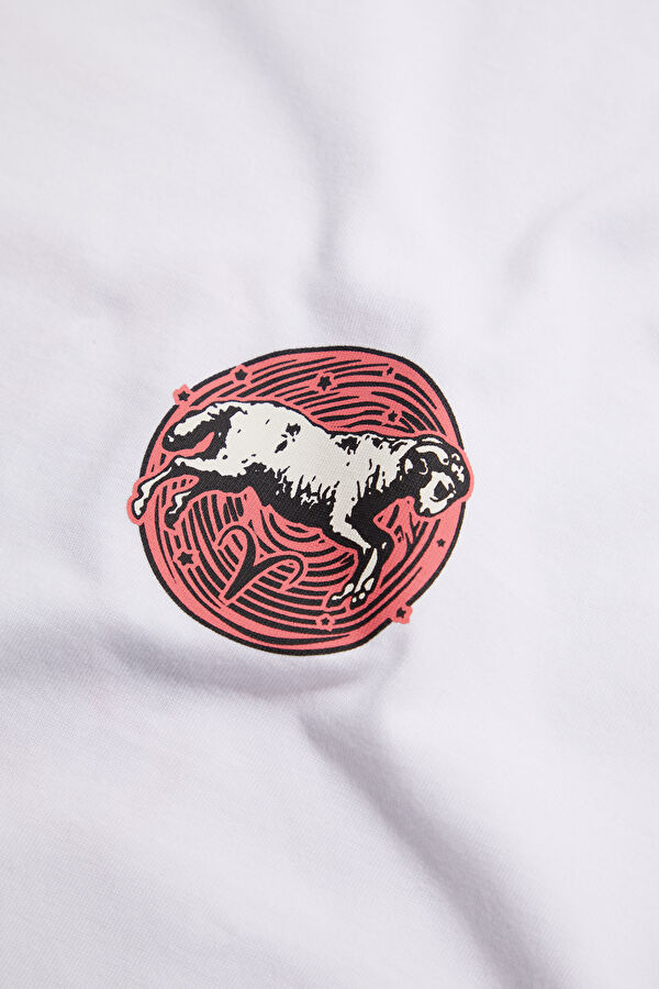 Aries 2.0 Oversize Beyaz Bisiklet Yaka Baskılı Erkek T-Shirt 4