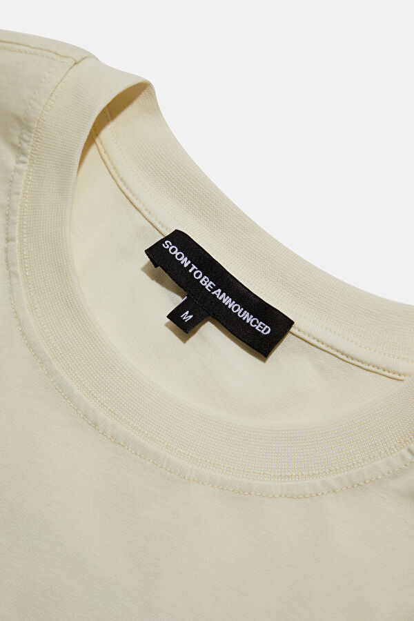 Oversize Krem Bisiklet Yaka Baskılı Erkek T-Shirt 3