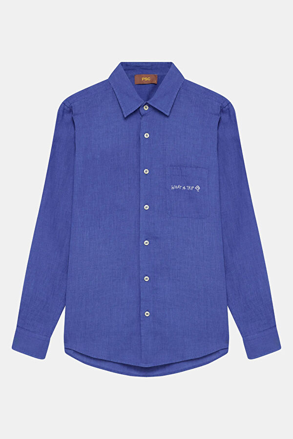 Blue Linen Men's Shirt 3