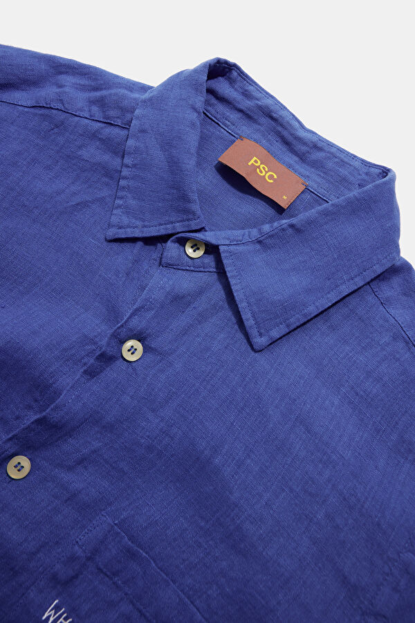 Blue Linen Men's Shirt 5
