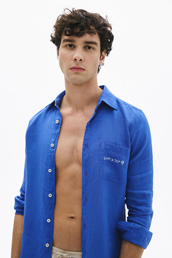 Blue Linen Men's Shirt