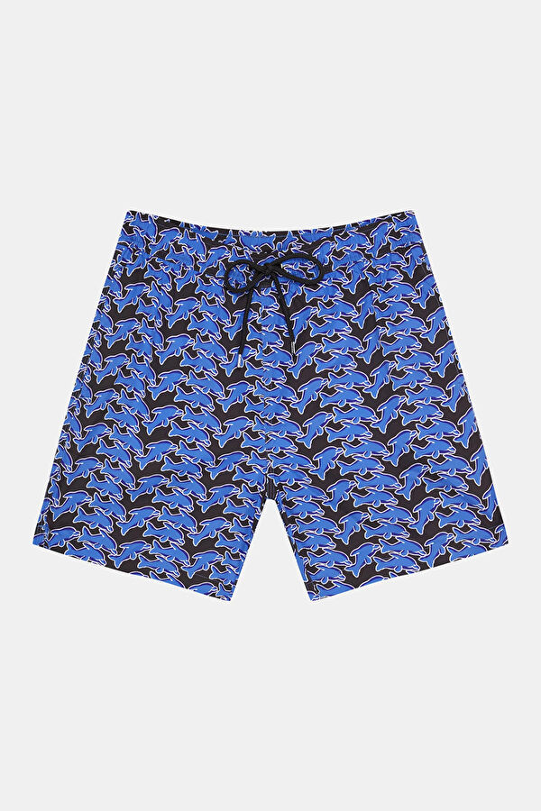 Navy Blue Patterned Men's Swimsuit