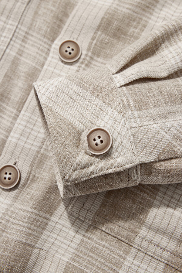Beige Striped Linen Men's Shirt 4