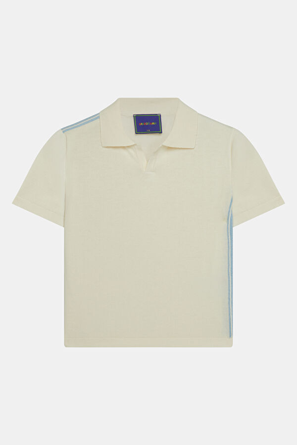 Ekru Bisiklet Yaka T-Shirt