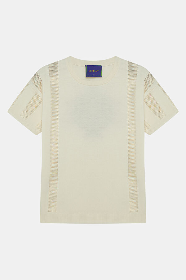 Beige Crew Neck Patterned Kids' T-Shirt