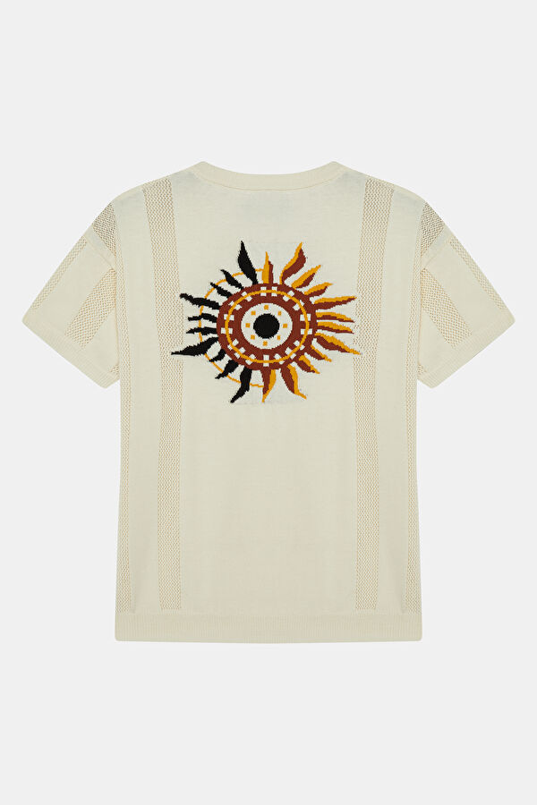 Beige Crew Neck Patterned Kids' T-Shirt 2