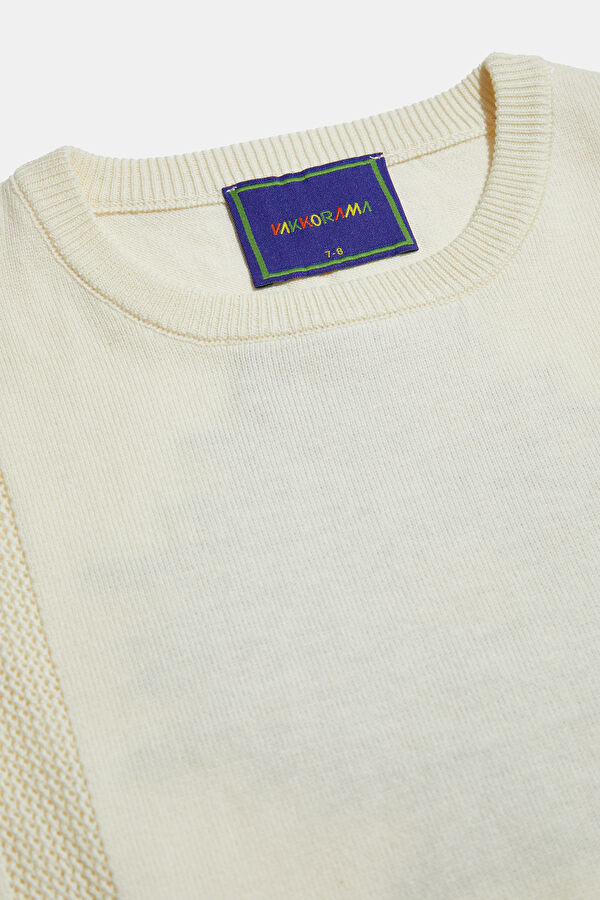 Beige Crew Neck Patterned Kids' T-Shirt 3