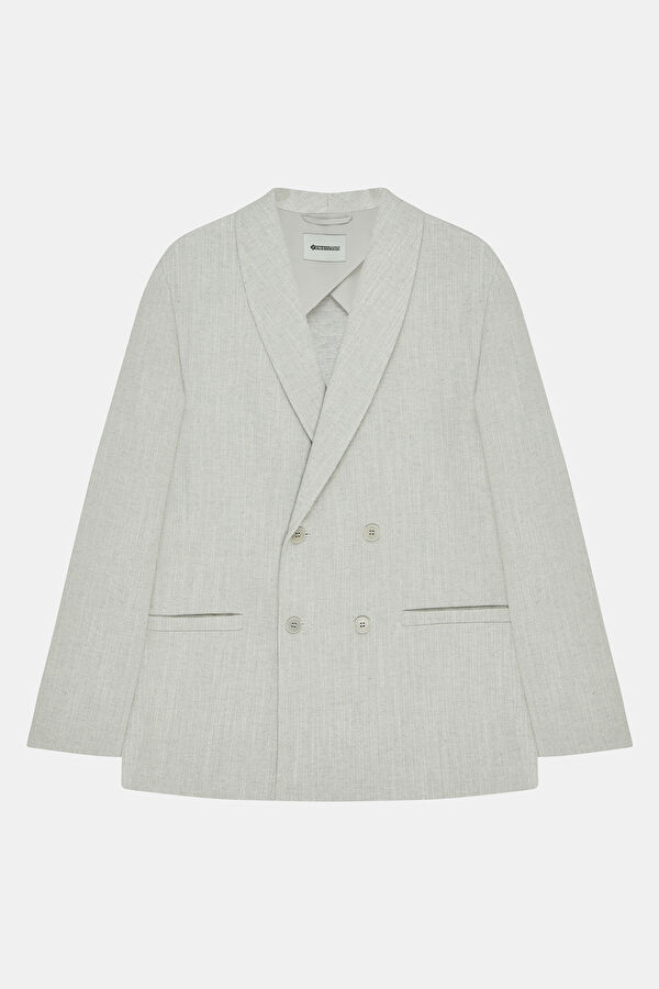 Light Grey Buttoned Linen Cotton Men's Jacket 4