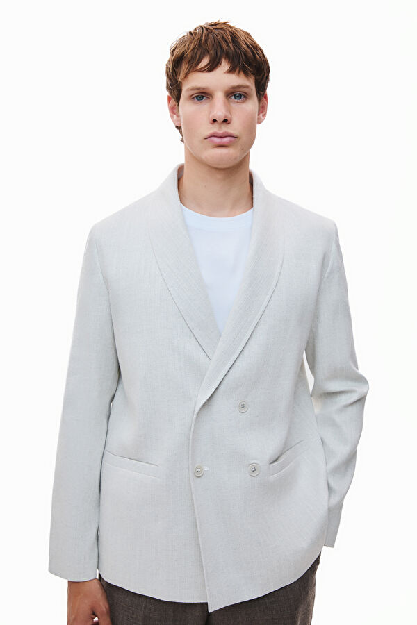 Light Grey Buttoned Linen Cotton Men's Jacket