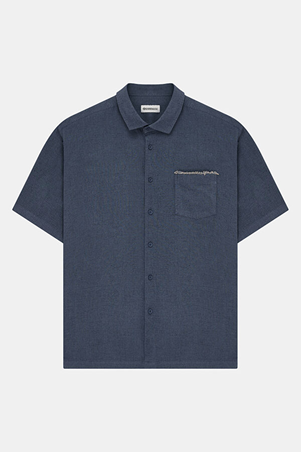 Indigo Regular Linen Viscose Men's Shirt